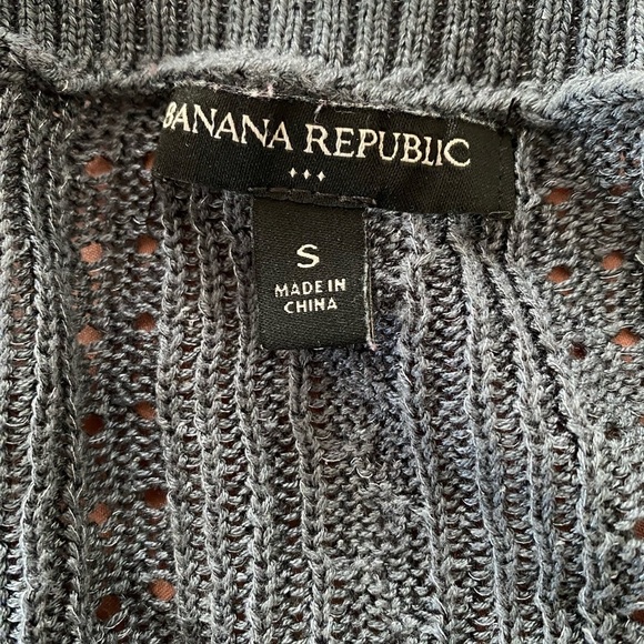 Banana Republic Factory Size S Gray Open Knit Shimmer Pullover V-Neck Sweater - Picture 3 of 7